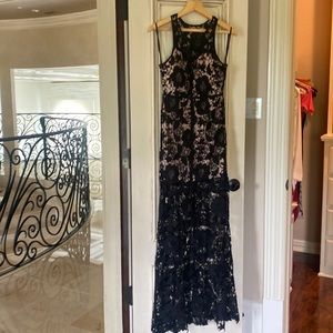 Black lace fitted gown with nude lining